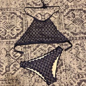 SHEIN Navy Bikini Scallop Swimsuit Medium